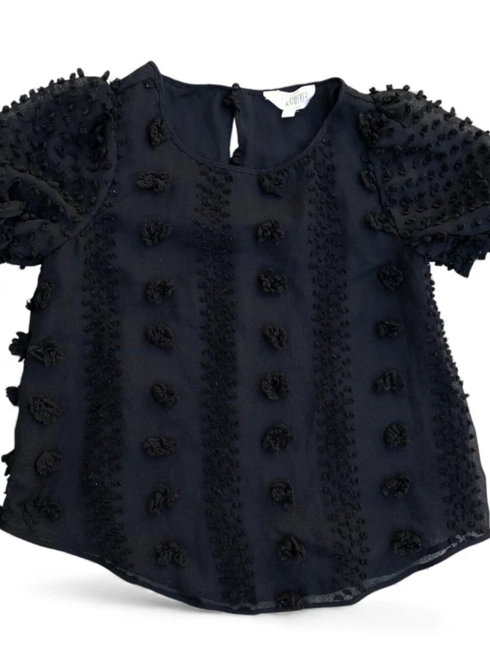 SWEET WANDERER Pom Blouse Top Shirt Women's SMALL Black Short Sleeve